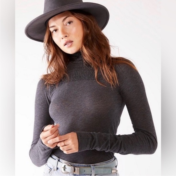 We The Free Tops - We The Free Charcoal Gray Long Sleeve Ribbed Mock Neck Top